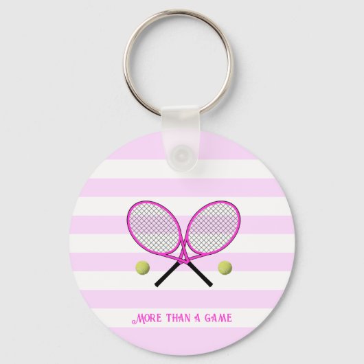 Tennis gepersonaliseerd roze gestreept sleutelhanger (Voorkant)