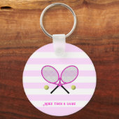 Tennis gepersonaliseerd roze gestreept sleutelhanger (Voorkant)