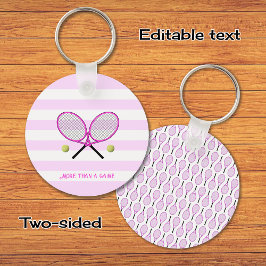 Tennis gepersonaliseerd roze gestreept sleutelhanger