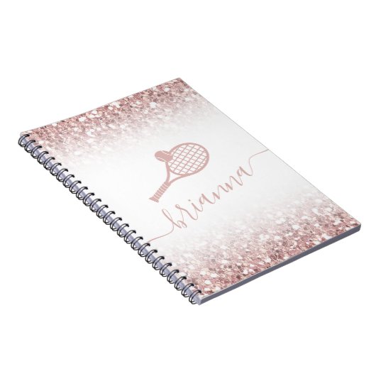 Tennis - Gepersonaliseerd roze meisje Glitter Notitieboek (Rechterzijde)