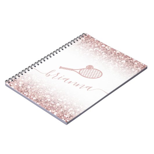 Tennis - Gepersonaliseerd roze meisje Glitter Notitieboek (Linkerzijde)