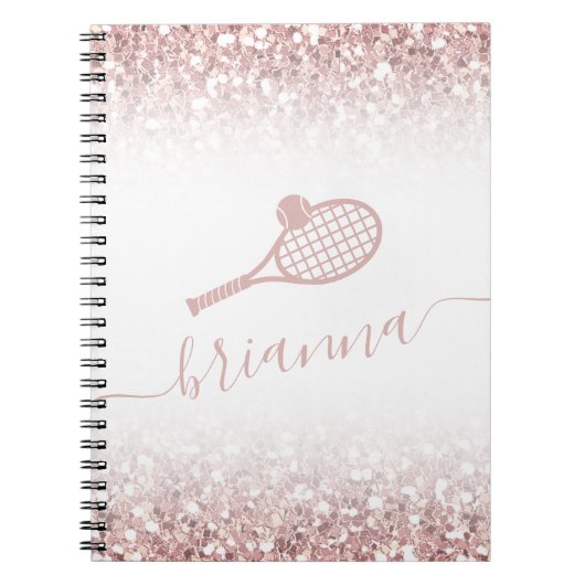 Tennis - Gepersonaliseerd roze meisje Glitter Notitieboek (Voorkant)