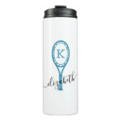 Tennis Gepersonaliseerde Initiaal van de Naam Blau Thermosbeker (Voorkant)