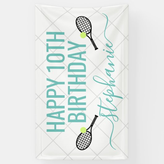 Tennis Gepersonaliseerde naam Verjaardagsfeest Spandoek (Verticaal)