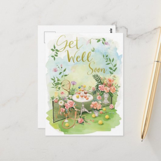 Tennis Get Well Soon Briefkaart (Voorkant / Achterkant in situ)