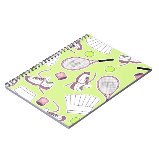 Tennis Girl Pattern Green Achtergrond Notitieboek (Linkerzijde)