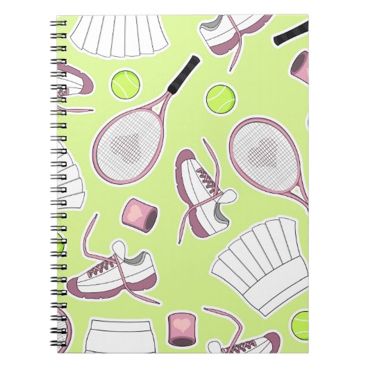Tennis Girl Pattern Green Achtergrond Notitieboek (Voorkant)