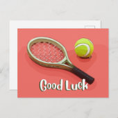 Tennis Good Luck op rode achtergrond Briefkaart (Voorkant / Achterkant)