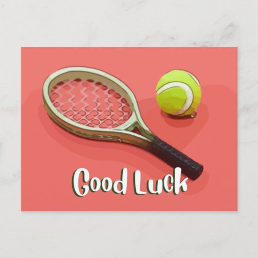 Tennis Good Luck op rode achtergrond Briefkaart (Voorkant)