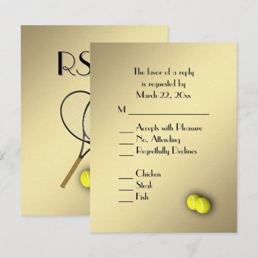 Tennis Goud RSVP met Menu Keuze (Voorkant / Achterkant)