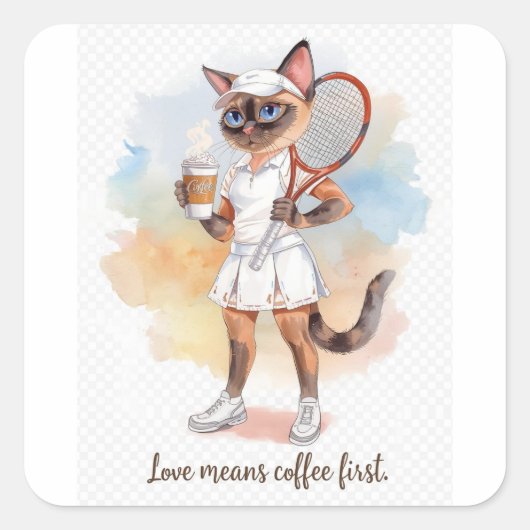 Tennis Grappig Gezegde voor kattenliefhebbers Vierkante Sticker (Voorkant)