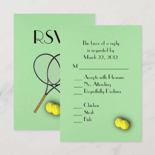 Tennis Green RSVP met menukeuze Kaartje (Voorkant / Achterkant)