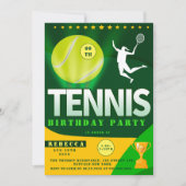 Tennis groene en gele verjaardagsuitnodigingen (Voorkant)