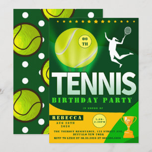 Tennis groene en gele verjaardagsuitnodigingen
