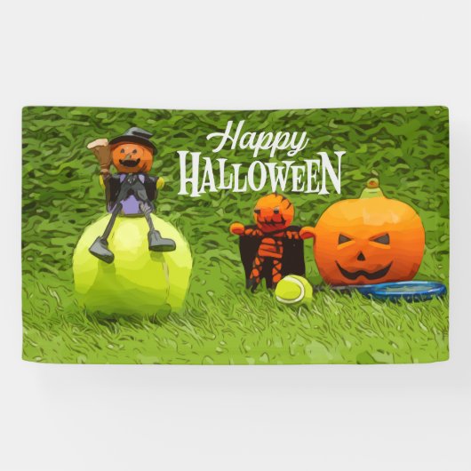 Tennis Halloween Party met spookpompoen Banner (Horizontaal)