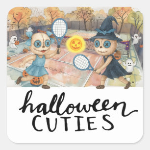 Tennis Halloween Party met tennisbal en spook Vierkante Sticker