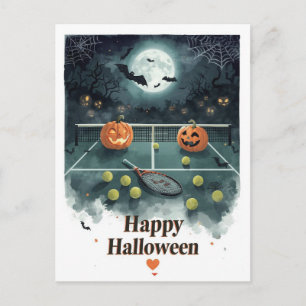 Tennis Halloween voor tennisser met racket Feestdagenkaart