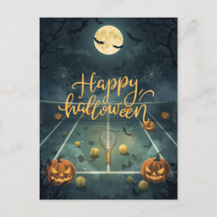Tennis Halloween voor tennisser met racket Feestdagenkaart
