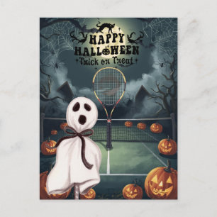 Tennis Halloween voor tennisser met racket Feestdagenkaart