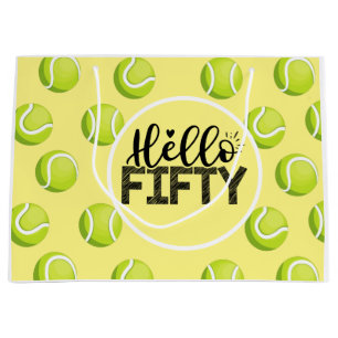 Tennis Happy 50th Birthday met bal op geel Groot Cadeauzakje