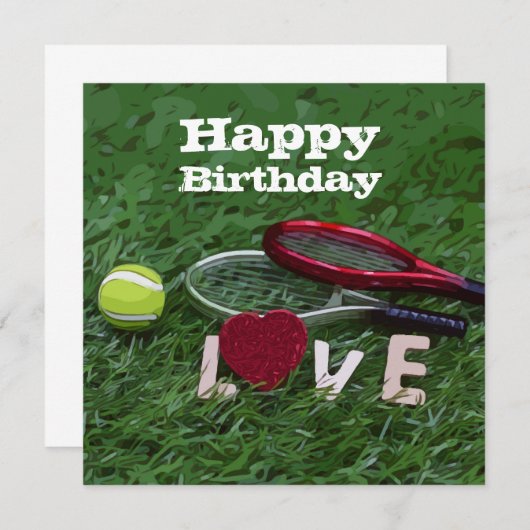Tennis Happy Birthday Love with ball and racket (Voorkant / Achterkant)