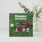 Tennis Happy Birthday Love with ball and racket (Staand voorkant)