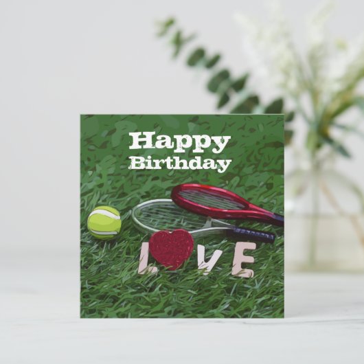 Tennis Happy Birthday Love with ball and racket (Staand voorkant)