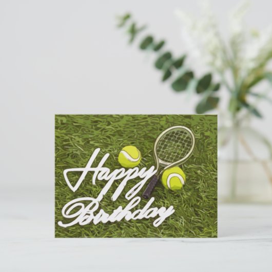 Tennis Happy Birthday Love with ball and racket Briefkaart (Staand voorkant)