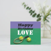 Tennis Happy Birthday Love with ball and racket Briefkaart (Staand voorkant)