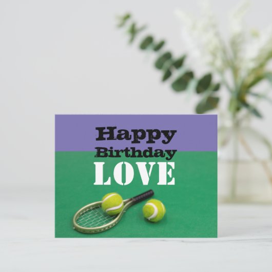 Tennis Happy Birthday Love with ball and racket Briefkaart (Staand voorkant)