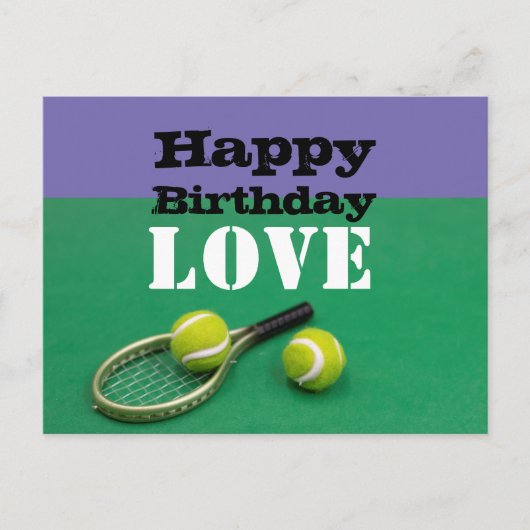Tennis Happy Birthday Love with ball and racket Briefkaart (Voorkant)