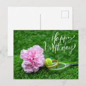 Tennis Happy Birthday met anjerbloem Briefkaart (Voorkant / Achterkant)