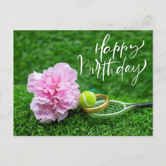 Tennis Happy Birthday met anjerbloem Briefkaart (Voorkant)