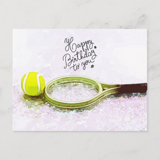 Tennis Happy Birthday met bal en racket Briefkaart (Voorkant)
