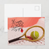 Tennis Happy Birthday met bal en racket Briefkaart (Voorkant / Achterkant)
