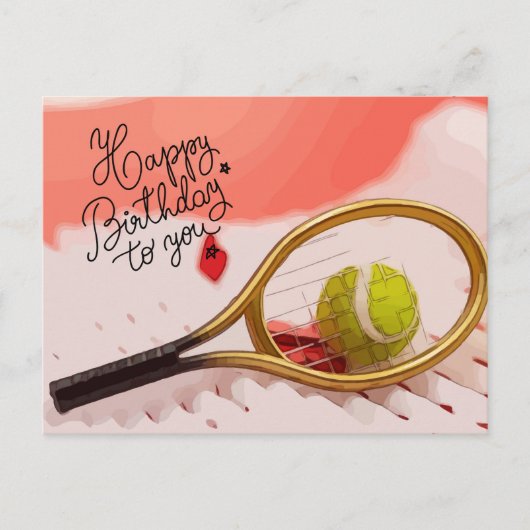 Tennis Happy Birthday met bal en racket Briefkaart (Voorkant)