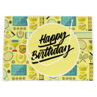 Tennis Happy Birthday met bal en racket geel