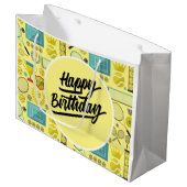 Tennis Happy Birthday met bal en racket geel Groot Cadeauzakje (Voorkant Gekanteld)