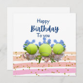 Tennis Happy Birthday met bloemen (Voorkant / Achterkant)