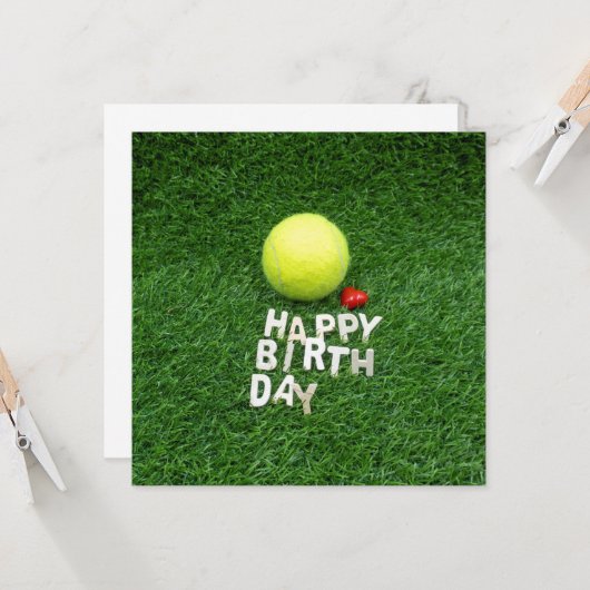 Tennis Happy Birthday met liefde hartvorm Kaart (Voorkant / Achterkant in situ)