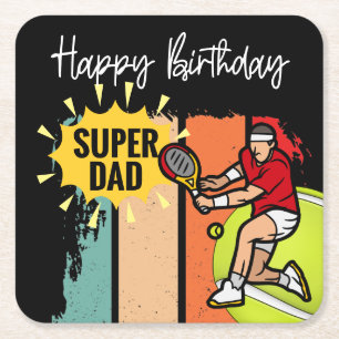Tennis Happy Birthday voor Tennis Dad Funny Party Kartonnen Onderzetters