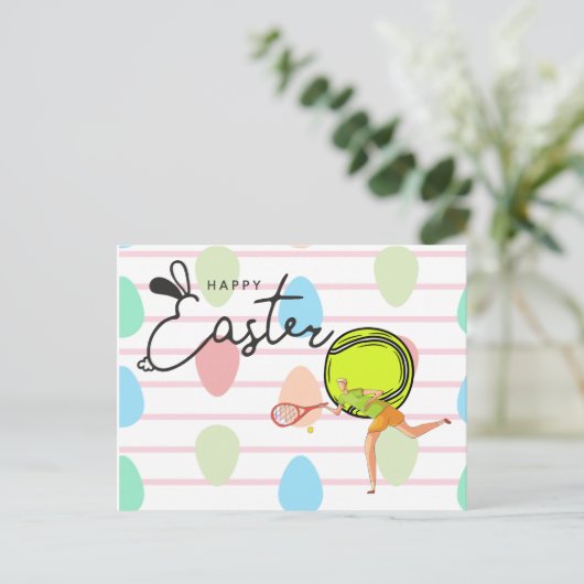 Tennis Happy Easter naar Tennis Player Feestdagenkaart (Staand voorkant)