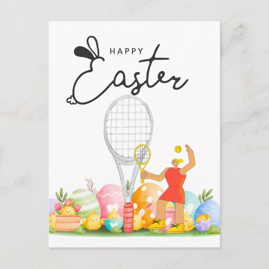 Tennis Happy Easter naar tennisspeler met eitjes Briefkaart (Voorkant)