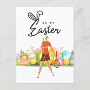 Tennis Happy Easter naar tennisspeler met eitjes Feestdagenkaart