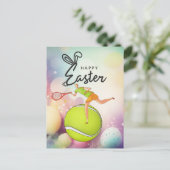 Tennis Happy Easter naar tennisspeler met eitjes Feestdagenkaart (Staand voorkant)