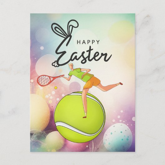 Tennis Happy Easter naar tennisspeler met eitjes Feestdagenkaart (Voorkant)