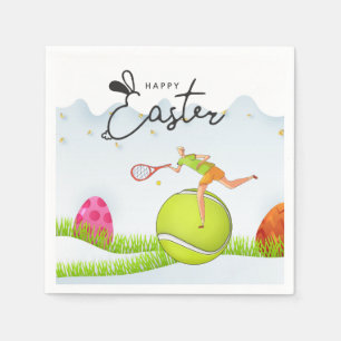 Tennis Happy Easter naar tennisspeler met eitjes Servet