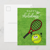 Tennis Happy Holiday met bal en Racket op groen Feestdagenkaart (Voorkant / Achterkant)