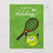 Tennis Happy Holiday met bal en Racket op groen Feestdagenkaart (Voorkant)