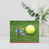 Tennis happy nieuwjaar & tennisbal briefkaart (Staand voorkant)
